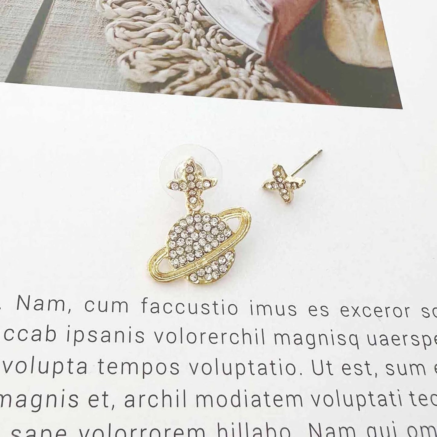 Crystal Saturn Planet Jacket Earrings Vintage Saturn Dangle Earrings Rhinestone Planet Drop Earrings Gold Cz Northstar Stud Earrings Celestial Front Back Earrings for Women Gifts