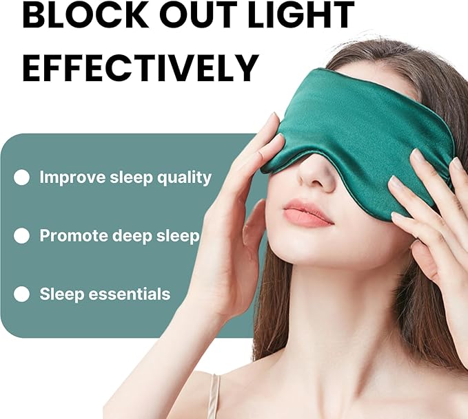 Silk Satin Sleeping Eye Mask, Dark Green Sleep Eye Mask Night Blindfold for Women and Men, Soft Breathable Blackout Eyeshade Eye Cover for Travel, Wedding Bridesmaid Gift