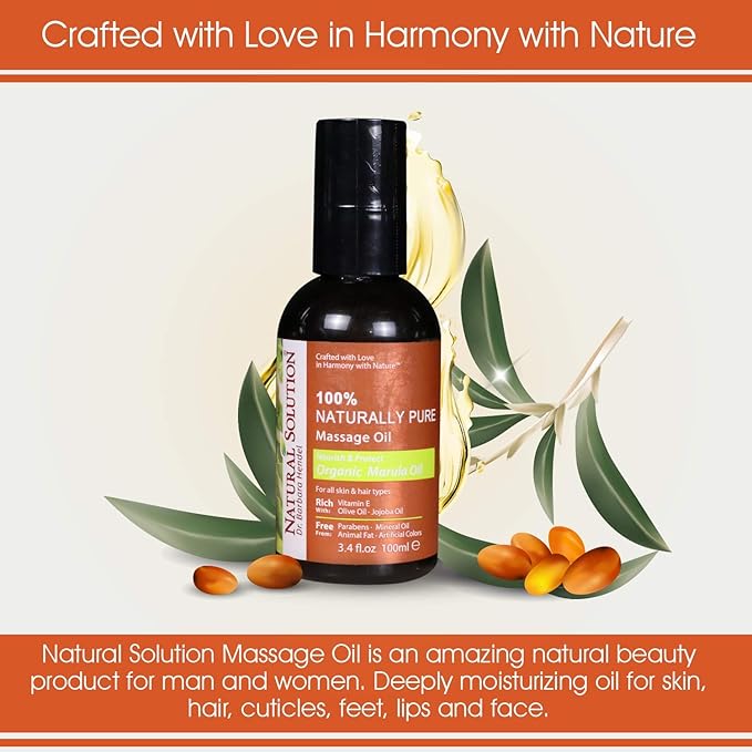 Natural Solution 100% Naturally Pure Massage Oil,for Aromatherapy Relaxing Massage,Organic Marula Oil,Jojoba Oil & Olive Oil,Hair & Skin Care Benefits,Nourish & Protect - 3.4 oz Oily 8606E