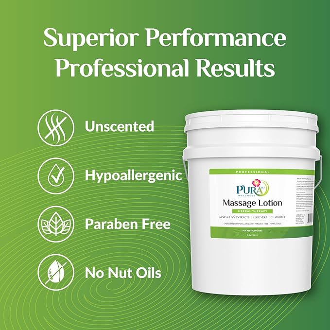 Herbal 5 Gallon Massage Lotion, Hypoallergenic Formula for Muscle Relief, Professional Deep Tissue, Skin Hydrating, Unscented for Physical Therapy Recovery, Therapeutic