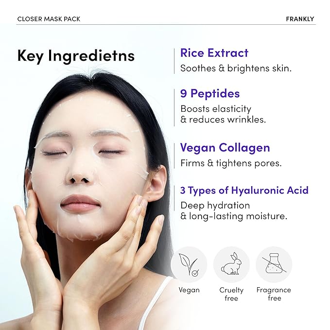 FRANKLY Closer Pore Minimizing Mask – Korean Semi-Gel Face Sheet Mask for Pore Care, Hydration & Firming | Korean Skin Care with Collagen, Triple Hyaluronic Acids & Peptides | 0.74 fl oz, 1pc