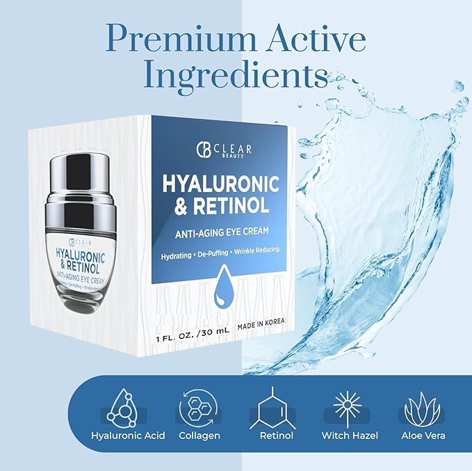 Hyaluronic Acid & Retinol Eye Cream - Hydrating, Anti-Aging & Reduces Dark Circles & Puffiness - Dermatologist Tested, Cruelty-Free Korean Skin Care for All Skin Types - 1.01 Fl. Oz
