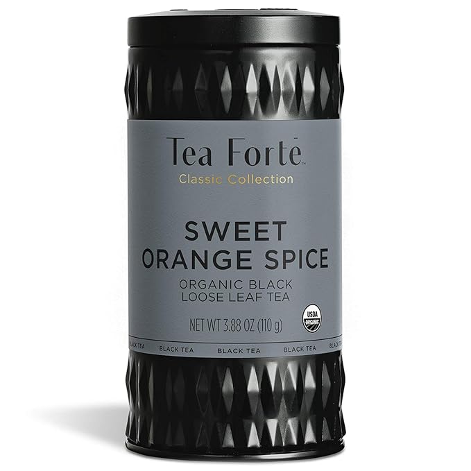 Tea Forte Sweet Orange Spice Premium Organic Loose Leaf Caffeinated Black Tea Blend Canister, Makes 35-50 Cups, Tea Gifts for Mother's Day
