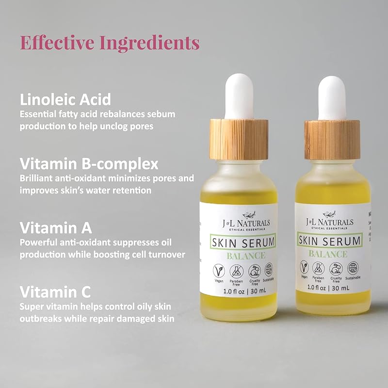 J&L Naturals | Face & Body Oil for Oily, Sensitive, Dry, Combination, Mature, & Dull Skin Types | With Jojoba Oil, Grapeseed Oil, Sunflower Oil (1 Fl Oz (Pack of 2), Balance (oily, combination))