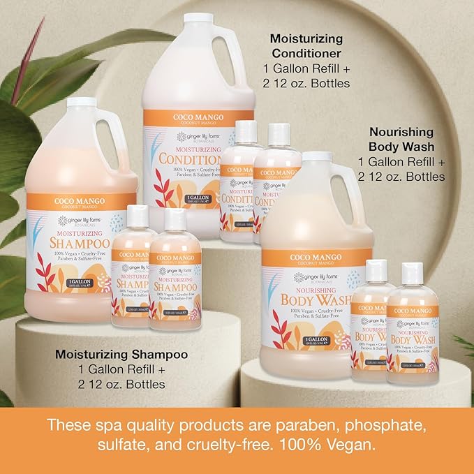 Ginger Lily Farms Botanicals Hospitality Kit, Coco Mango, 9-Pc Set Includes Shampoo, Conditioner & Body Wash, 100% Vegan & Cruelty-Free, Coconut Mango Scent