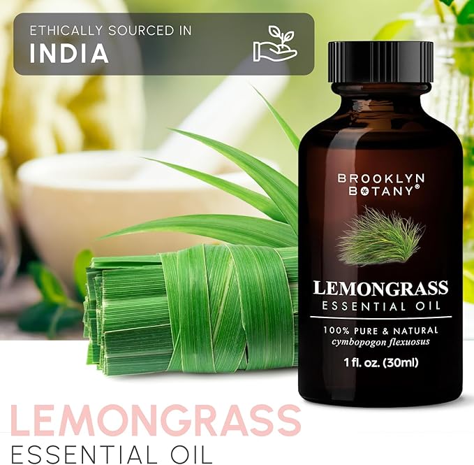 Brooklyn Botany Lemongrass Essential Oil – 100% Pure and Natural – Premium Grade Oil with Dropper - for Aromatherapy and Diffuser - 1 Fl Oz