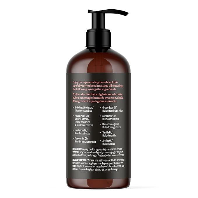 M3 Naturals Arnica Sore Muscle Massage Oil with Collagen, Stem Cells, and Menthol, Anti-Cellulite Therapy for Full Body, Fast-Absorbing Multipurpose Treatment