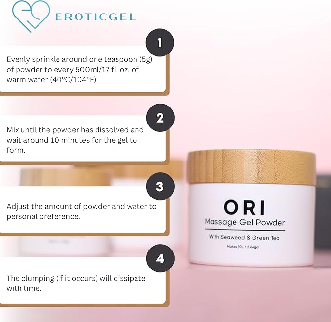 Japanese Nuru Massage Gel Powder 100g | Formulated with Natural Seaweed & Green Tea | Made in Japan | Paraben, & Glycerine Free | Fragrance-Free | Makes 2.64 gal/ 10L | Vegan | Ori