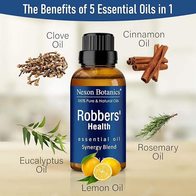 Robbers' Health Essential Oil Blend 30 ml - Immunity Boosting Thieves Oil - Natural Fighter Shield Against Germs - Nexon Botanics