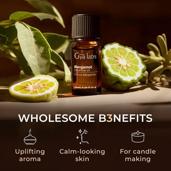 Gya Labs Bergamot Essential Oil for Diffuser - 0.34 Fl Oz - 100% Pure Natural Bergamot Oil for Skin, Hair, Shampoo Aromatherapy & Candle Making - Zesty & Refreshing Scent