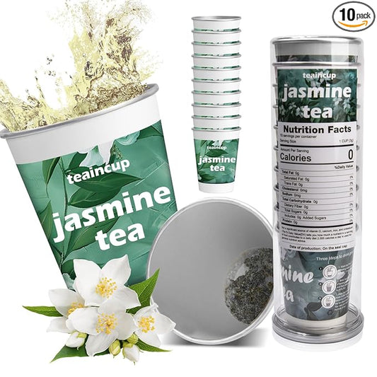 Organic Tea Sampler – 10 Eco-Friendly Tea Cups for Hot or Iced Teas, Premium Loose Leaf Teas Variety Pack – Jasmine, Chamomile, Hibiscus, Lemon Balm, Green Tea