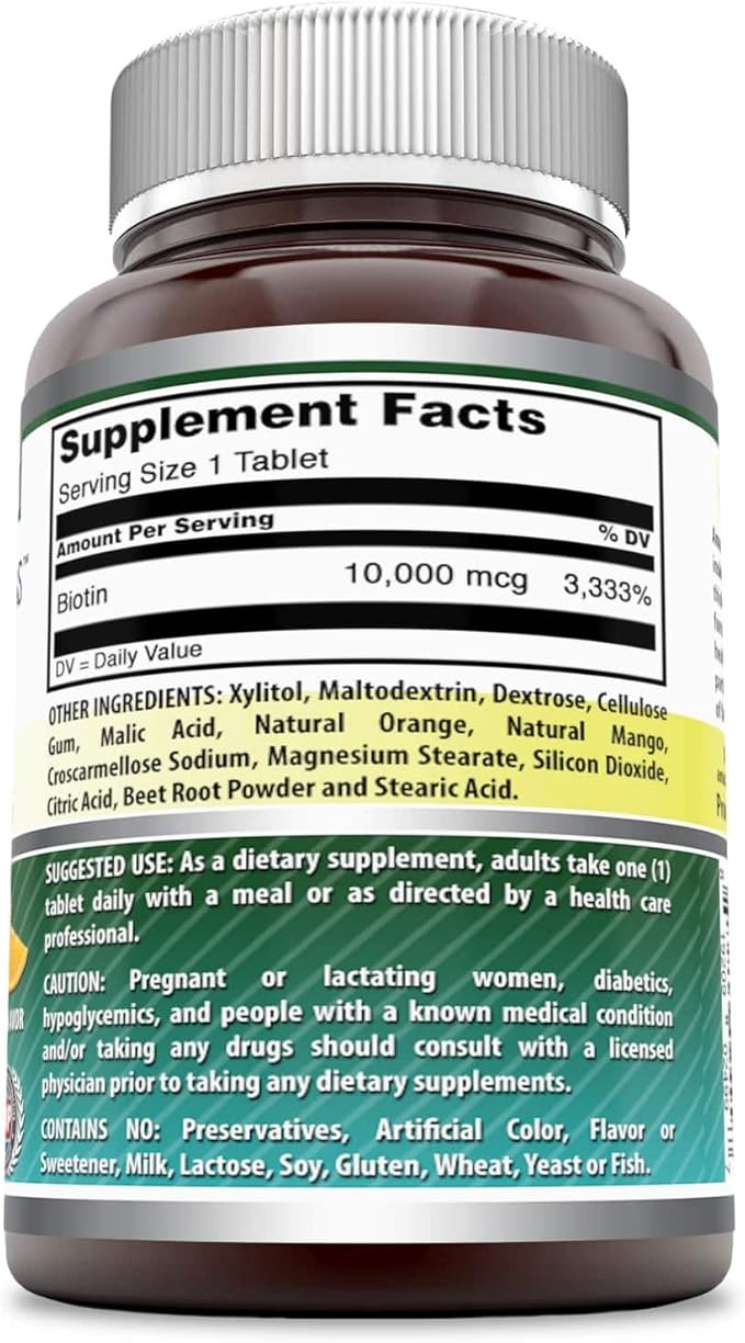 Amazing Formulas Biotin Fast Dissolving 10000MCG 60 Tablets Supplement | Citrus Flavor | Non-GMO | Gluten Free | Made in USA