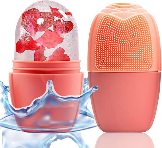 KOGITI Face Ice Roller & Mold - Beauty Facial Massage Tool for Puffiness Relief, Ice Cube Holder (Pink)