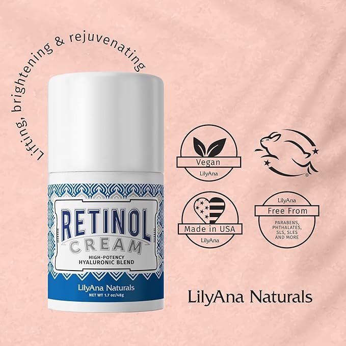 LilyAna Naturals Anti Aging Retinol Cream and Eye Cream Bundle 1.07 oz - Retinol Moisturizer for Face and Under Eye Cream for Dark Circles and Puffiness, Improve the look of Fine Lines and Wrinkles