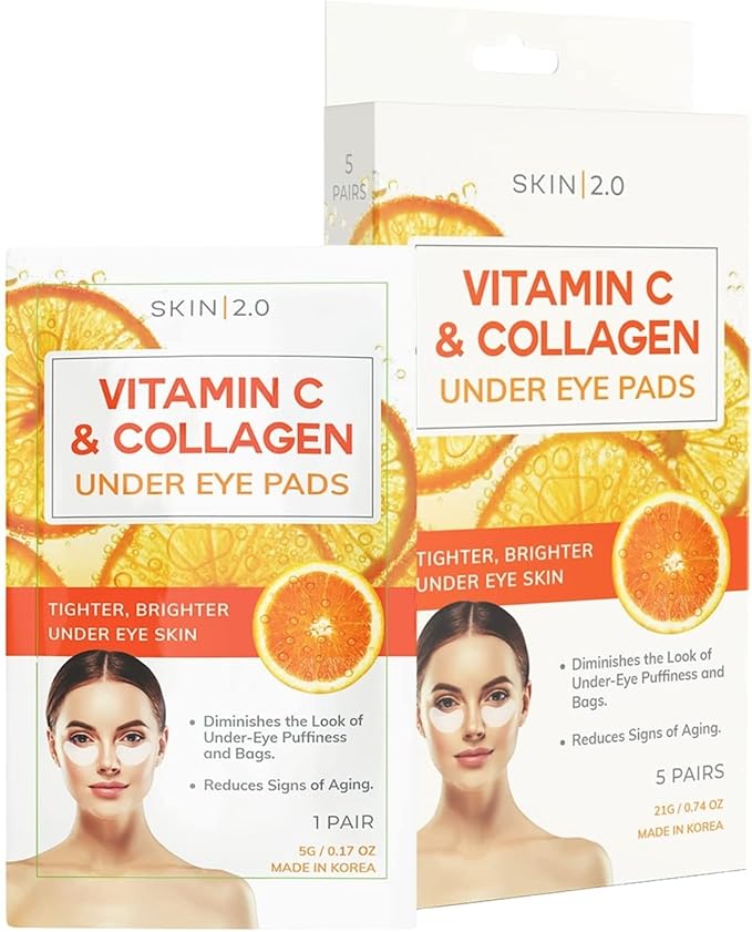 Vitamin C & Collagen Under Eye Patches - Dermatologist Tested - Brightens Dark Circles, Tightens Under Eye Skin, Anti-Aging - Natural Ingredients Korean Skin Care - All Skin Types - 5 Pairs