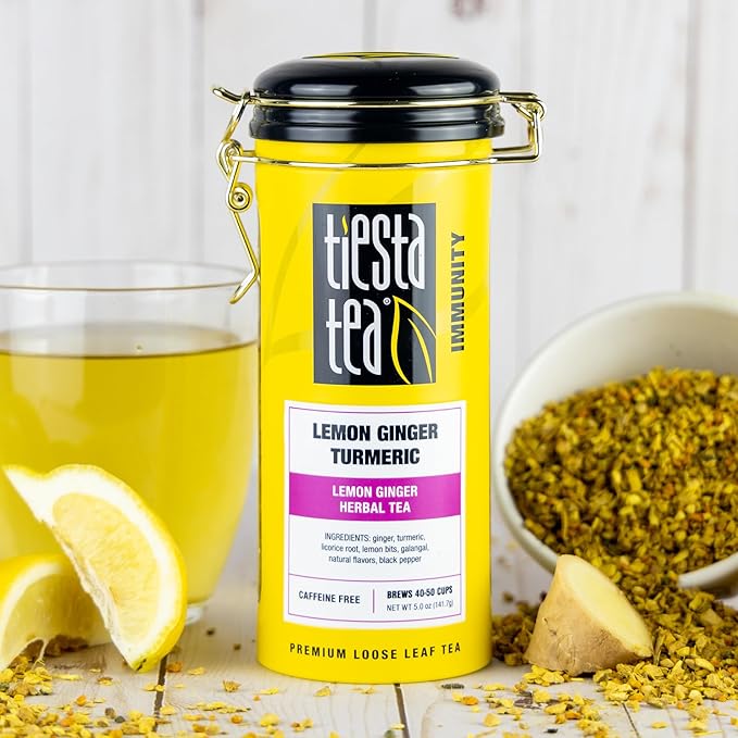 Tiesta Tea - Lemon Ginger Turmeric | Loose Leaf | Lemon Ginger Herbal Tea | Premium Blend | Non Caffeinated Herbal | Make Hot or Iced & Brews Up to 50 Cups | 5 Ounce Refillable Tin
