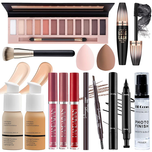 Makeup Set for Women Full Kit, Multipurpose Women’s Makeup Sets, Includes Eyeshadow Palette, Foundation Face Primer, Liquid Lipstick, Eyebrow Pencil Eyeliner Mascara, Makeup Brush