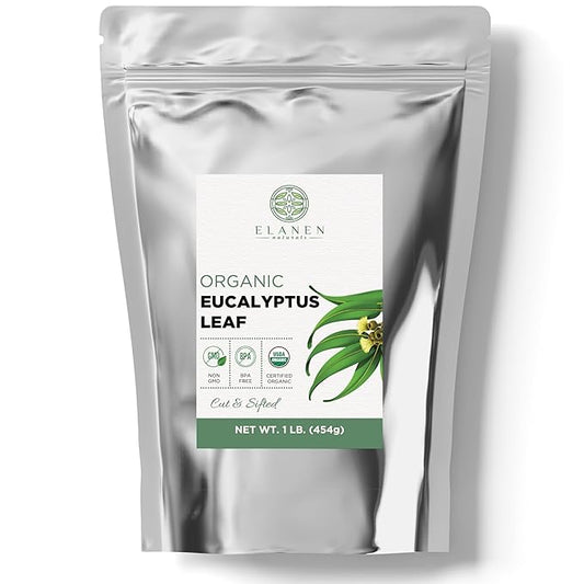 Elanen Naturals Organic Eucalyptus Leaf Tea 1 lb. (16 oz.), USDA Organic Eucalyptus Tea, Eucalipto Hojas Naturales, Eucalipto Leaves, Te De Eucalipto, Eaucalyptus, Calyptus, Cut & Sifted