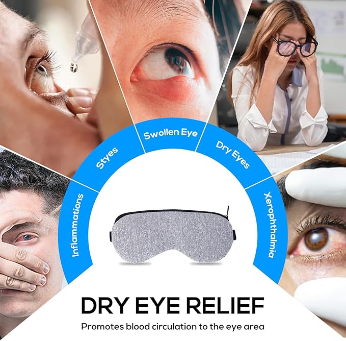 Heated Eye Mask for Dry Eyes, 5-Speed Timed Temperature Control, Digital Countdown, Warm Eye Compresses, Relieves Dry Eye Problem