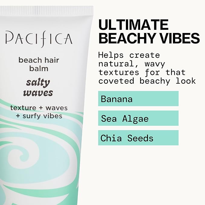 Pacifica Salty Waves Beach Hair Balm, 5-in-1 Styling Balm Designed to Hydrate & Nourish Hair, Vegan & Cruelty-Free, 4 Fl Oz
