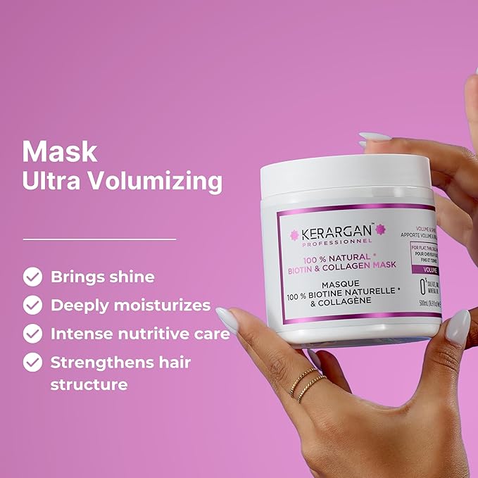 KERARGAN - Volumizing Hair Mask with Biotin & Collagen - For Flat, Thin, Dull Hair - Enhanced Volume & Shine - Sulfate-Free, GMO-Free, Mineral Oil-Free - 16.9 Fl oz