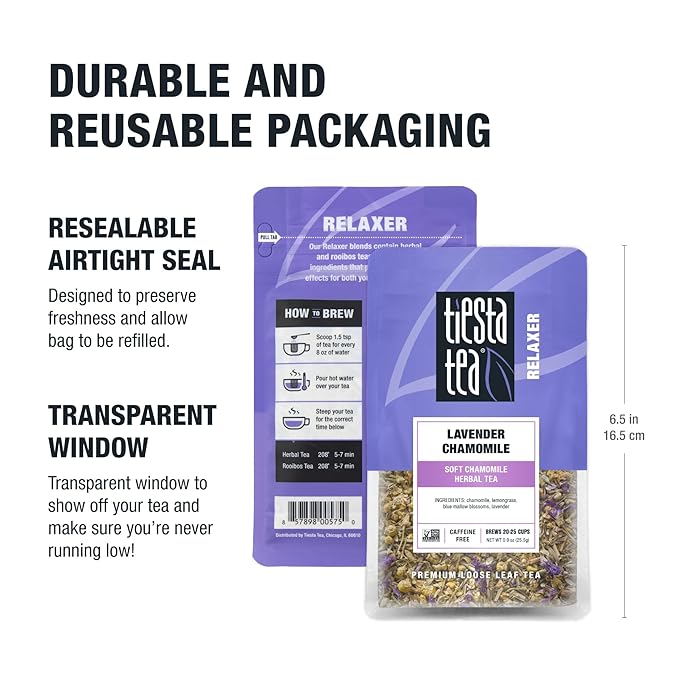 Tiesta Tea - Lavender Chamomile Herbal Tea | Loose Leaf | Calming Blend with Chamomile, Lavender, and Lemongrass | Caffeine-Free Herbal | Great for Hot or Iced | Resealable Pouch, 25 Cups | 0.9 Ounce