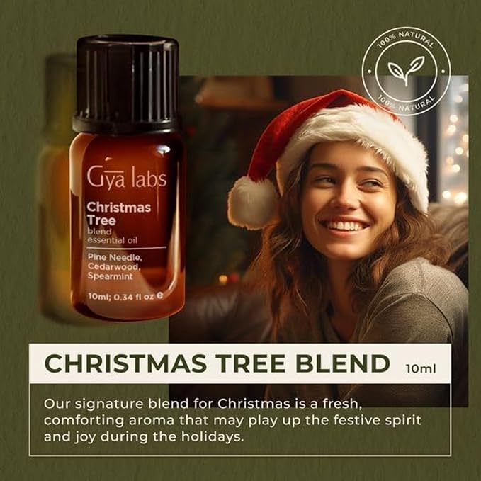Gya Labs Christmas Tree Essential Oil Blend for Diffuser - Christmas Essential Oils for Aromatherapy, Holiday & DIY - 100% Natural Ingredients of Pine Needle, Cedarwood & Spearmint (0.34 Fl Oz)