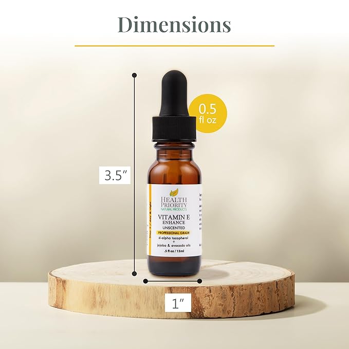 Health Priority Naturals Organic Vitamin E Oil for Skin - 0.5 Fl oz Vitamin E Serum with Jojoba and Avocado Oil - 15000 IU Unscented, Handcrafted for Face and Hair, Non-GMO and No Gluten