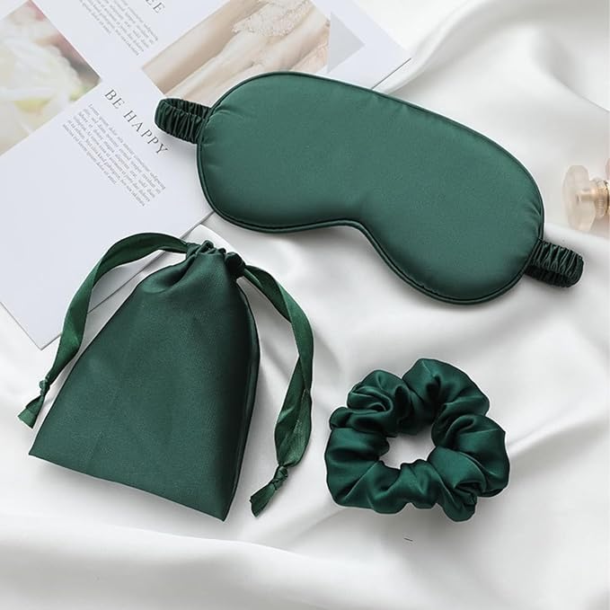 Silk Satin Sleeping Eye Mask, Green Sleep Eye Night Blindfold for Women and Men, Soft Breathable Blackout Eyeshade Eye Cover for Travel, Wedding Bridesmaid Gift