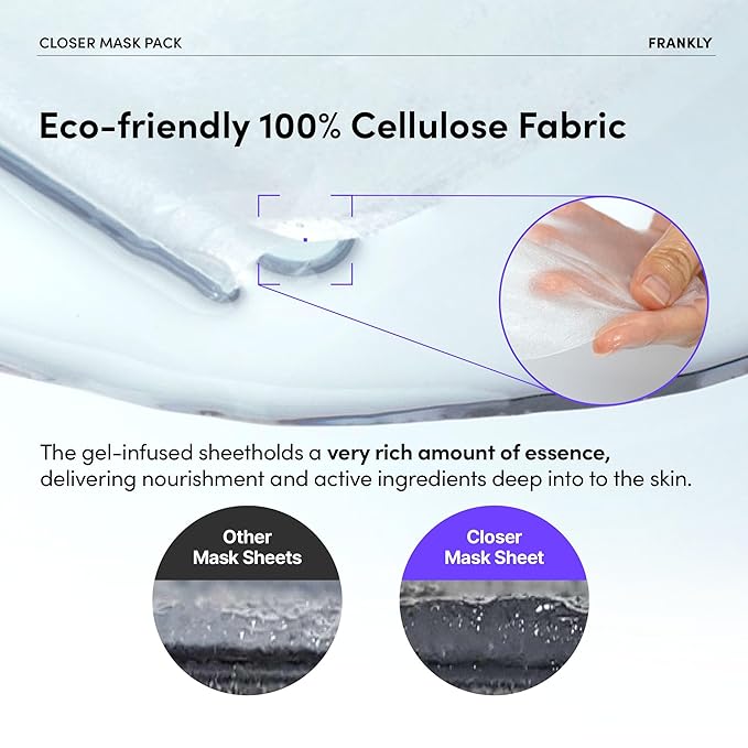 FRANKLY Closer Pore Minimizing Mask,10 sheets – Korean Semi-Gel Face Mask for Pore Care, Hydration & Firming | Korean Skin Care with Collagen, Triple Hyaluronic Acids & Peptides | 0.74 fl oz*10 EA