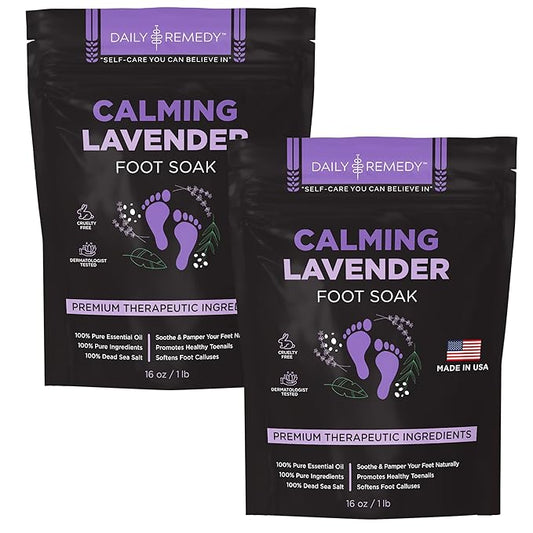Daily Remedy Calming Lavender Foot Soak with Epsom Salt - 2 PACK -Foot Soak Soothes Sore Tired Feet, Athletes Foot & Remove Foot Odor. Best Foot Spa Pedicure Set