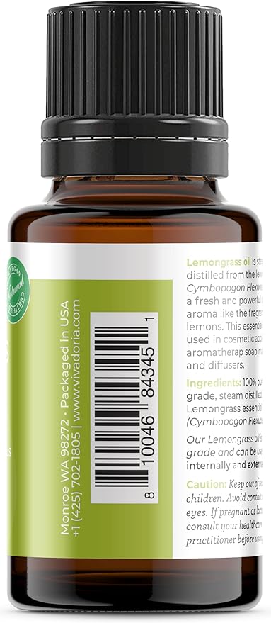 Viva Doria Lemongrass Essential Oil, 100% Pure, Natural Lemongrass Essential Oil, Undiluted, for Aromatherapy | Food Grade, 15 mL (0.5 Fluid Ounce)