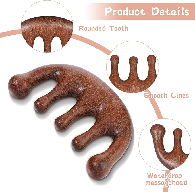 Scalp Massage Comb 2PCs, Wooden Wide Tooth Loc Comb, Natural Sandalwood Head Massager Tool, Hair Growth Scalp Massage Comb for Women Men, Meridian Comb for Head