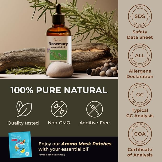 Gya Labs Rosemary Essential Oil for Hair - Huge 4 Fl Oz - 100% Pure Natural Rosemary Oil for Scalp, Diffuser, Skin, Aromatherapy & Candle Making Scent