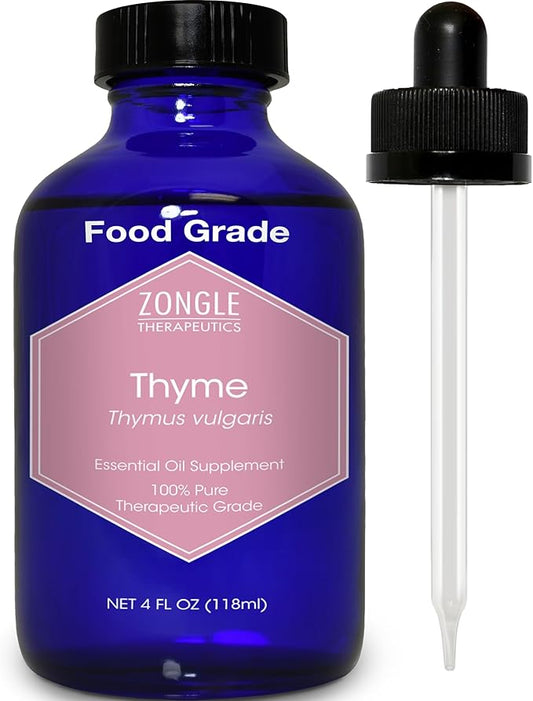 Thyme Essential Oil, Food Grade – 100% Pure, Thyme Oil, by Zongle Therapeutics, 4 OZ