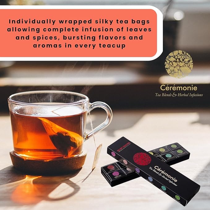 Ceremonie Tea Herbal Variety Pack - Kosher Set - Assorted Sampler With 12 Individually Wrapped Silky Mesh Herbal Bags - Single Serve Pouches
