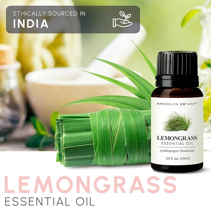 Brooklyn Botany Lemongrass Essential Oil - 100% Pure and Natural - Premium Grade Essential Oil - for Aromatherapy and Diffuser - 0.33 Fl Oz
