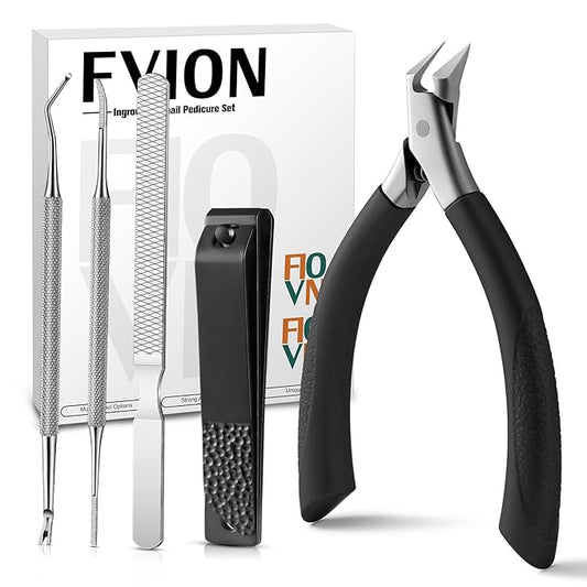 FVION Ingrown Toenail Tools Kit 5 Pcs, Toenail Clippers for Thick & Ingrown Nails, Ingrown Toenail Removal Correction Nail Clippers, Nail File Lifter, Professional Manicure Pedicure Tools