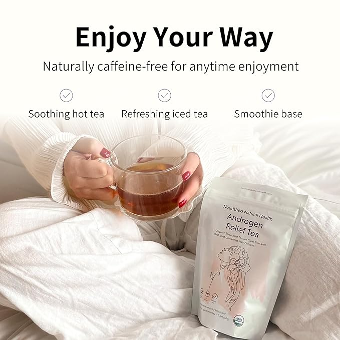Nourished Androgen Relief Spearmint Tea - Organic Herbal Spearmint Tea for Clear Skin and Reduced Unwanted Facial Hair Growth - 60 Servings
