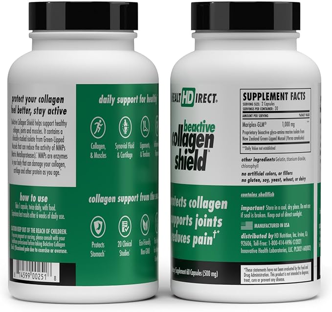 HEALTH DIRECT - BeActive Collagen Shield - 60 Capsules - Advanced Green-Lipped Mussel Supplement for Collagen Protection - Supports Collagen in Skin, Joints and Muscles