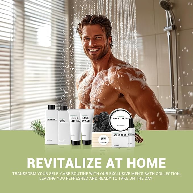 Gift Baskets for Men, Bath and Body Spa Gift Baskets Set for Men, Body & Earth Cedarwood scented Mens Bath Set, Father’s Day Gift,Birthday Gift Idea