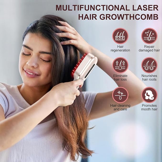 Laser Therapy Hair Growth Comb,FDA Cleared laser comb for hair growth,Red Light Electric Scalp Massager (Pink)
