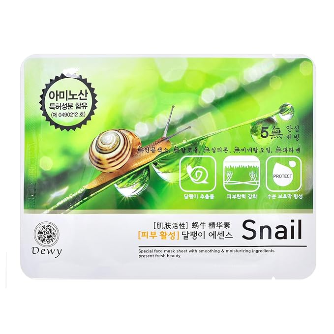 TNB Dewy Korean Essence Face Mask, Moisturizing Mask Sheet Pack, Korean Skin Care For All Skin Types (Snail)