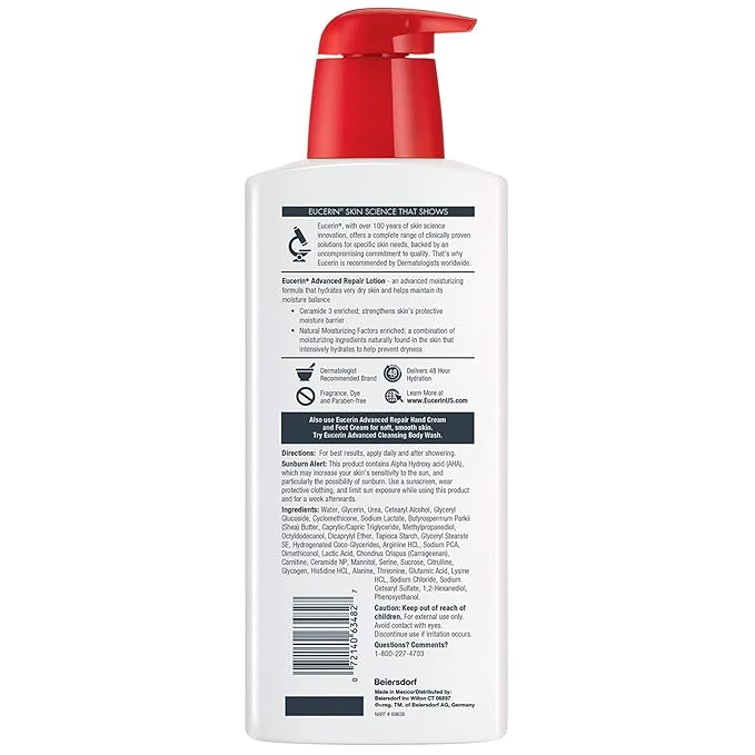 Eucerin Advanced Repair Lotion - Fragrance Free, Full Body Lotion for Very Dry Skin - 16.9 fl. oz. Pump Bottle