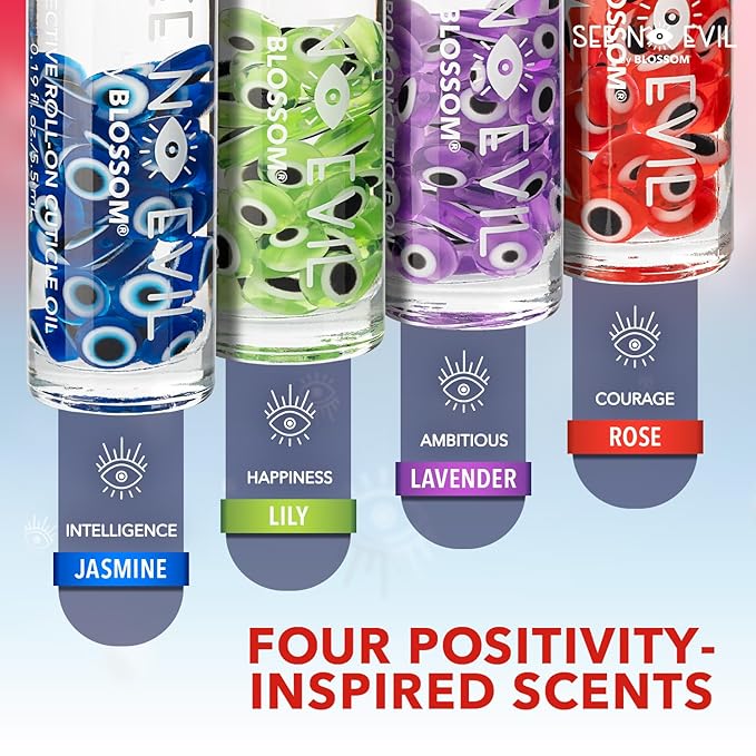 Blossom Hydrating, Moisturizing, Strengthening, Scented Cuticle Oil 0.5oz + See No Evil Rollerball Cuticle Oil 0.19oz, 2 Pack Bundle, Rose