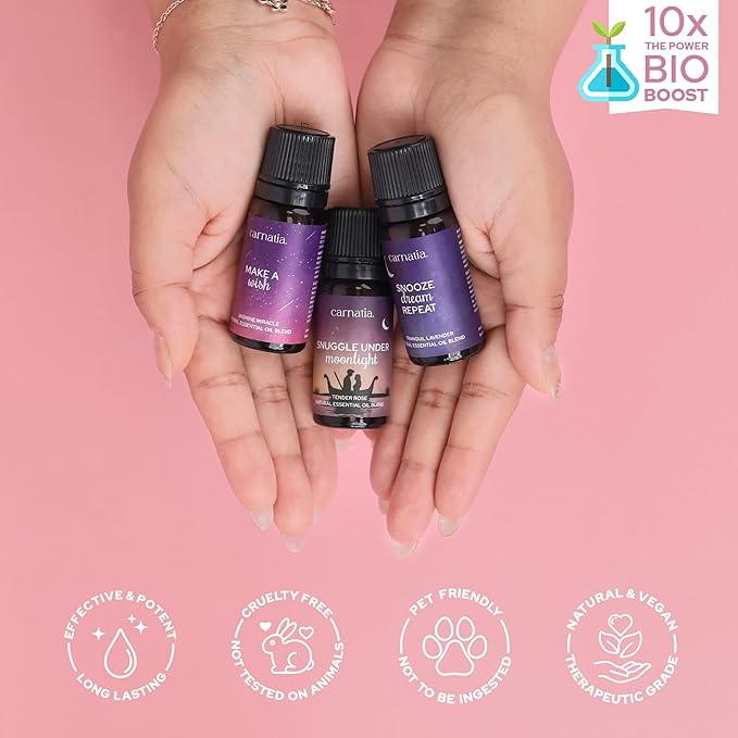 Carnatia Sleep Essentials Essential Oil Set – 100% Pure & Natural Aroma Blends for Deep Sleep, Stress Relief & Relaxation | Calming Oils for Diffusers, Pillows & Bedtime Routines
