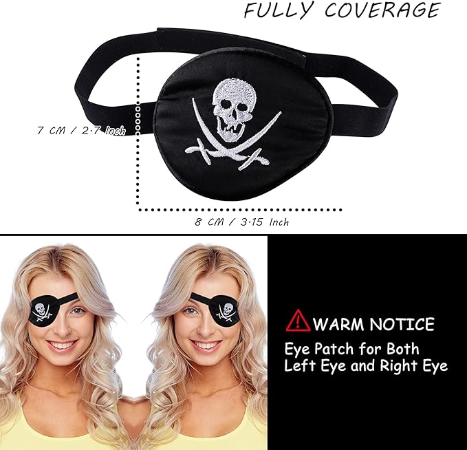 eZAKKA Pirate Eye Patch Skull Crossbone Eye Patch Accessories for Halloween, Eyepatch for Adults Kids for Halloween, Pirate Theme Party, Christmas
