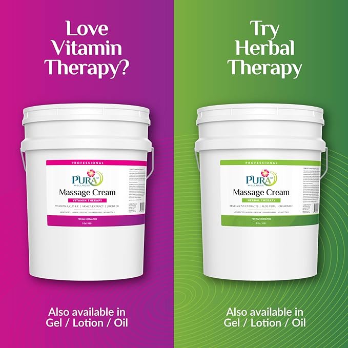 Vitamin Therapy Massage Cream, Massage Cream for Physical Therapy and Deep Tissue, Unscented, 5 Gallon