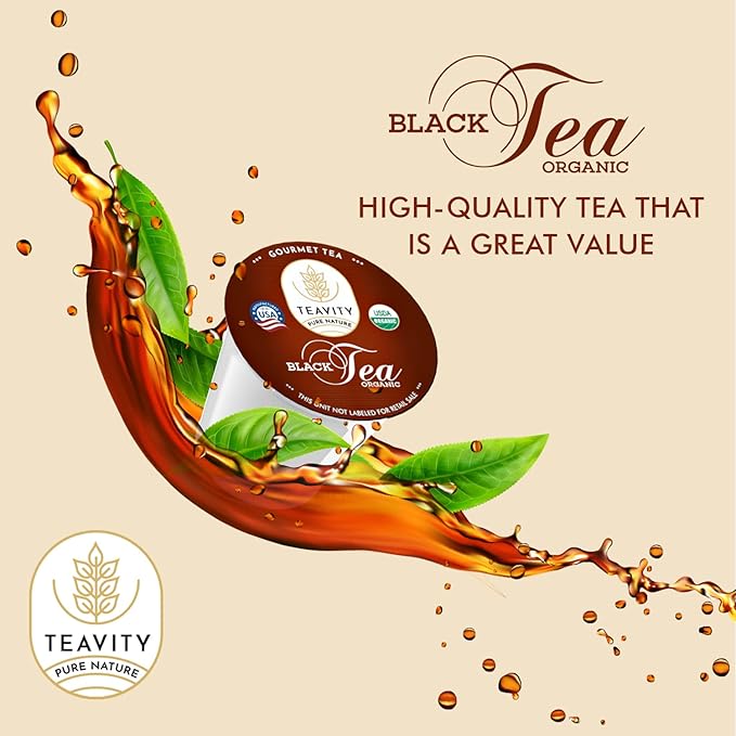 Organic Black Tea Pods for Keurig - Naturally Caffeinated Unsweetened Black Tea Pods by Teavity (36 Tea Pods)