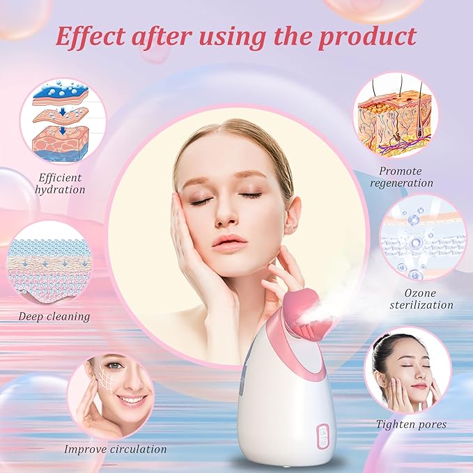 AUSSEN Facial Steamer,Nano Ionic Hot Mist Face Steamer Humidifier Atomizer Deep Cleaning Unclogs Pores Sinuses with Stainless Steel Skin Kit Brushes Hair Band for Home Facial Sauna Spa